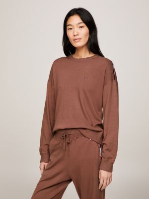 Global Stripe Scoop Neck Lounge Sweatshirt, Brown