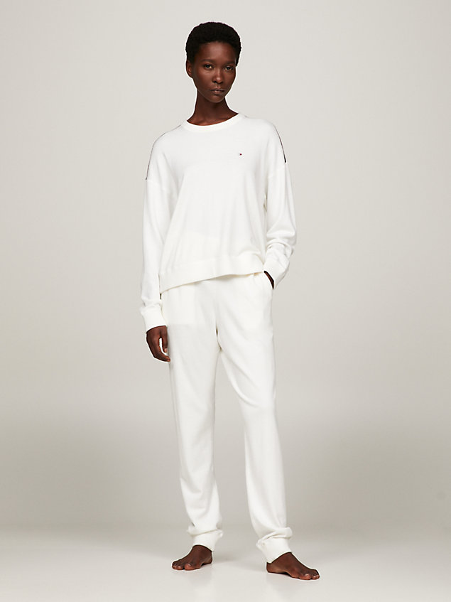 white lounge sweatshirt met signature-streep voor dames - tommy hilfiger