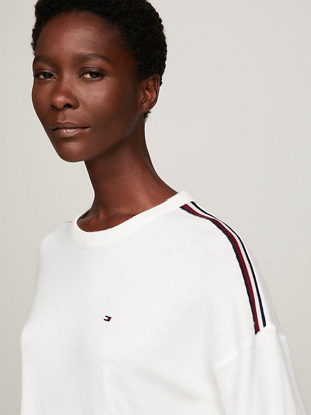 white lounge sweatshirt met signature-streep voor dames - tommy hilfiger