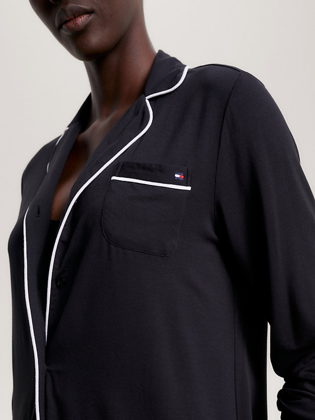 black global stripe langarm-pyjama-top mit paspeln für damen - tommy hilfiger