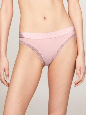 Slip mit Spitze und Logo-Taillenbund, Rosa