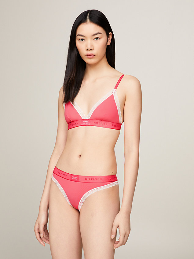 pink logo waistband lace trim thong for women tommy hilfiger