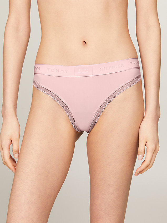 pink tonal logo lace waistband thong for women tommy hilfiger