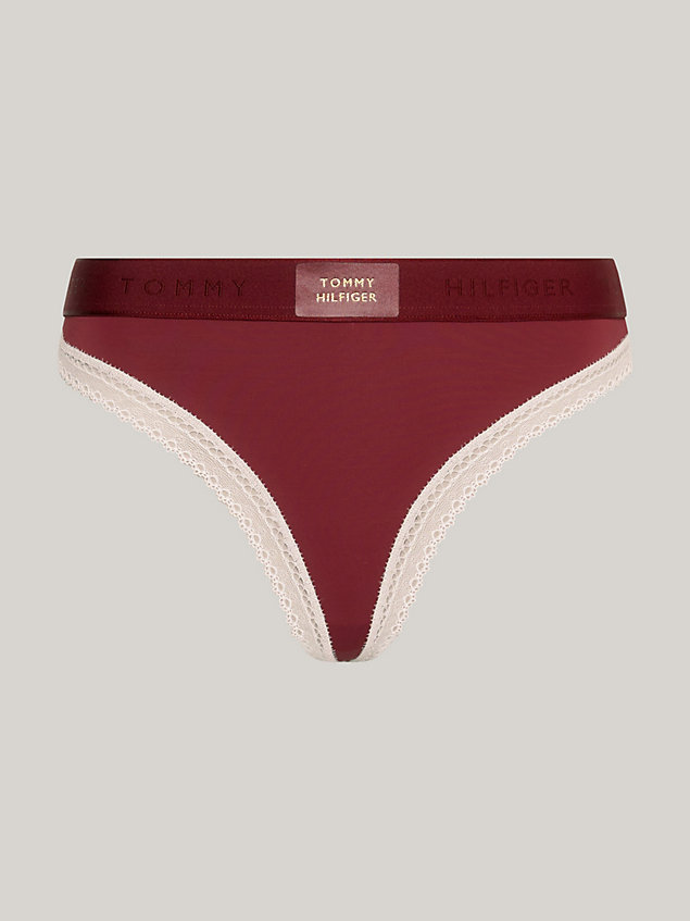 purple logo waistband lace trim thong for women tommy hilfiger