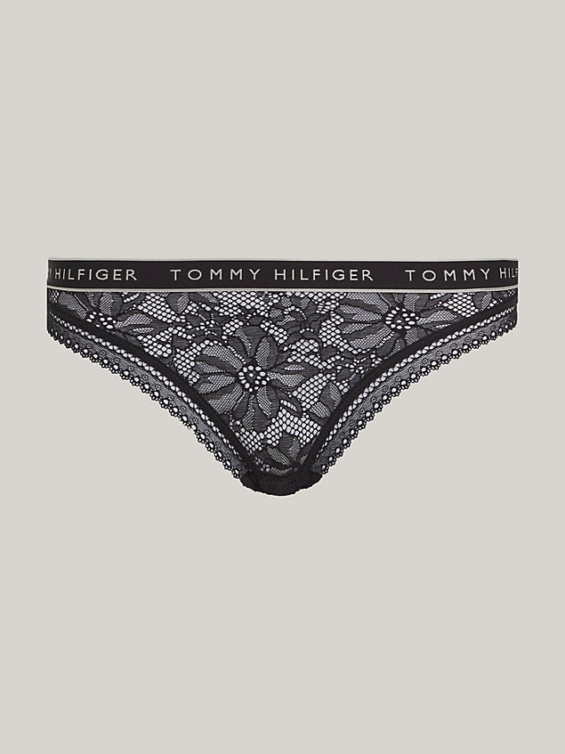 black string mit blumenspitze und logo für damen - tommy hilfiger