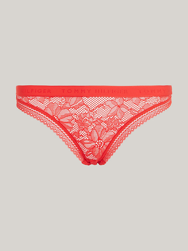 orange floral lace logo waistband thong for women tommy hilfiger