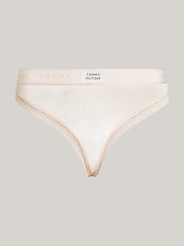 beige velour lace trim logo waistband thong for women tommy hilfiger