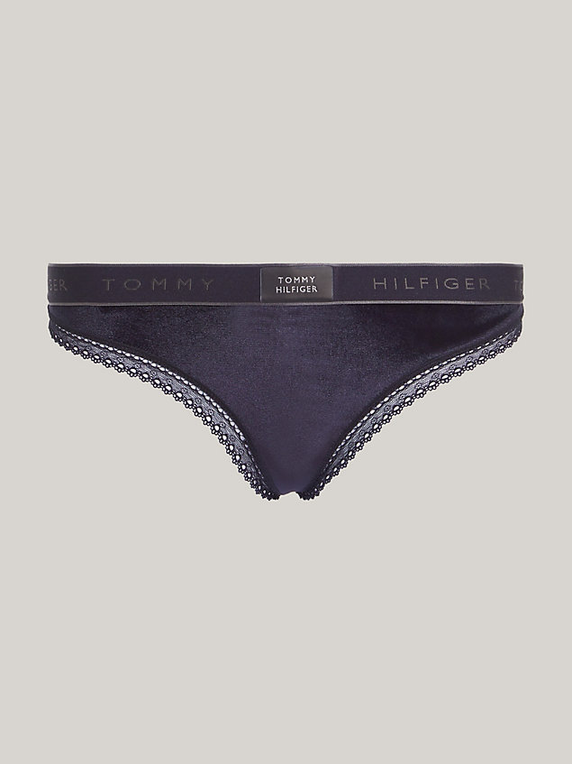 black velour lace trim logo waistband thong for women tommy hilfiger