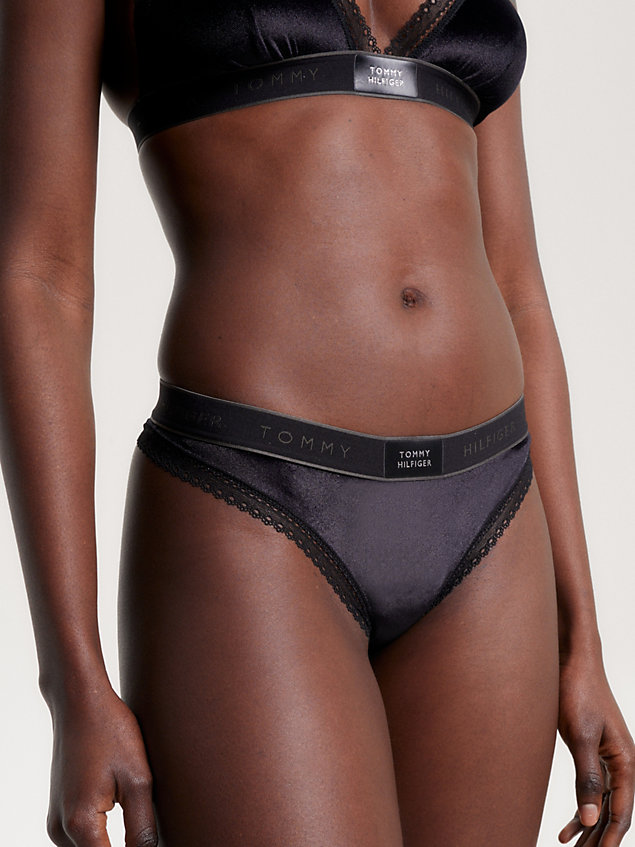 black velour lace trim logo waistband thong for women tommy hilfiger