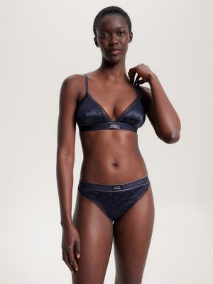 blue string aus satin mit spitzenbesatz und logo für damen - tommy hilfiger