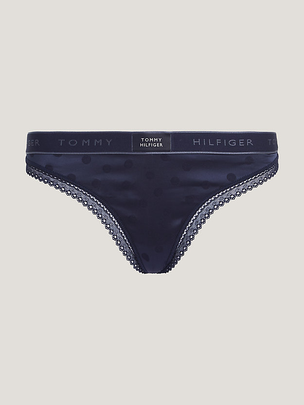 blue satin lace trim logo waistband thong for women tommy hilfiger