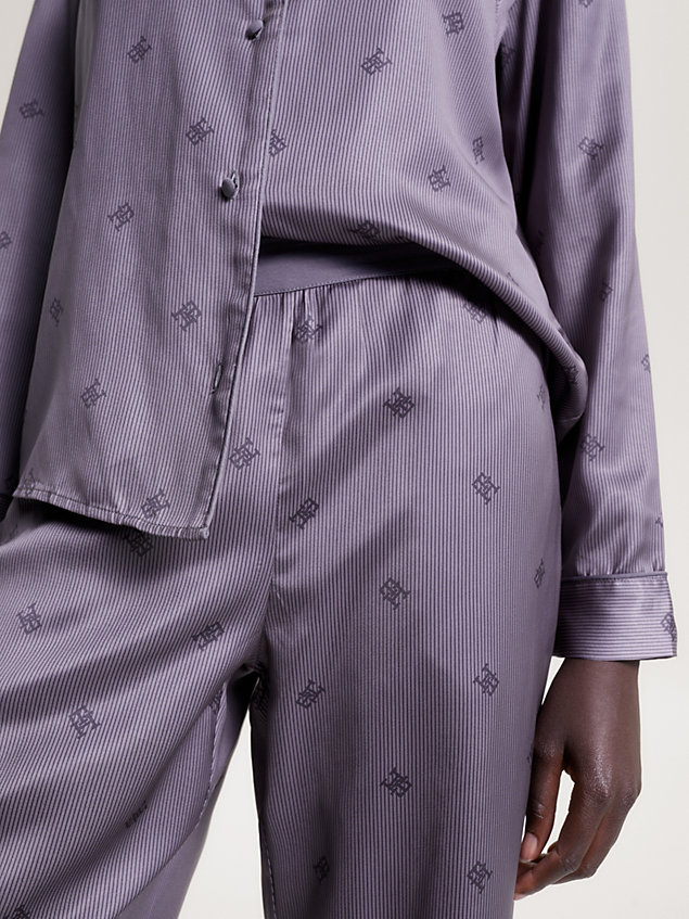 grey th monogram satin long sleeve pyjama set for women tommy hilfiger