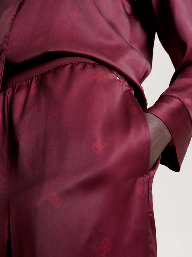 red satynowa piżama z monogramem th dla kobiety - tommy hilfiger