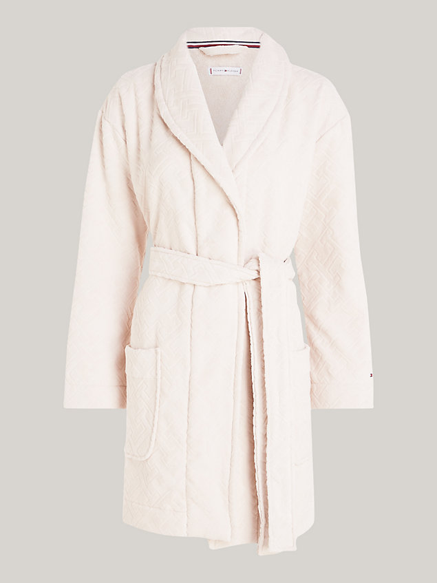 beige th monogram towelling bathrobe for women tommy hilfiger