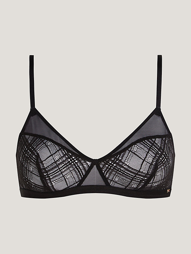 black elevated geo lace unlined triangle bra for women tommy hilfiger