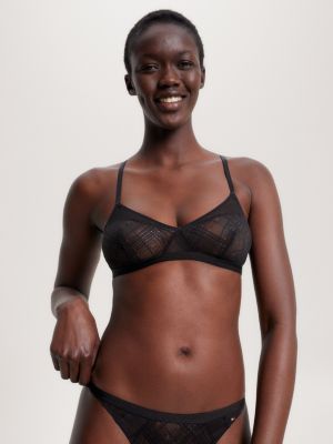 Elevated Geo Lace Unlined Triangle Bra, Black