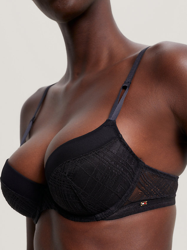 black elevated geo lace padded demi cup bra for women tommy hilfiger