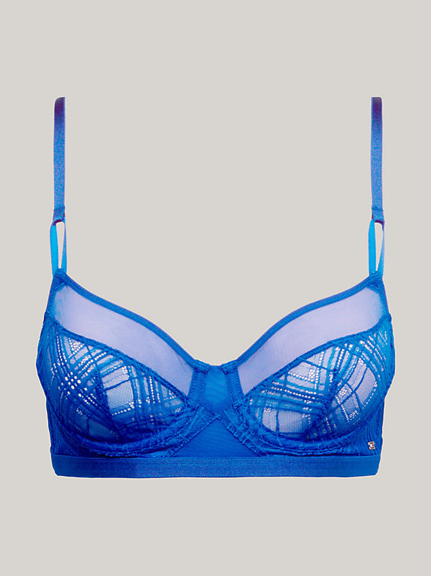blue elevated geo lace plunge bandeau bra for women tommy hilfiger