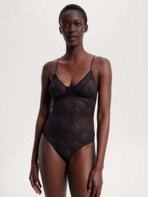 Elevated Geo Lace Bodysuit, Black