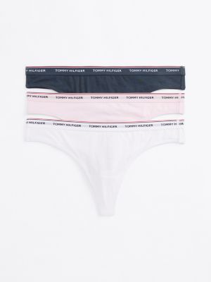 blue 3-pack premium essential repeat logo thongs for women tommy hilfiger