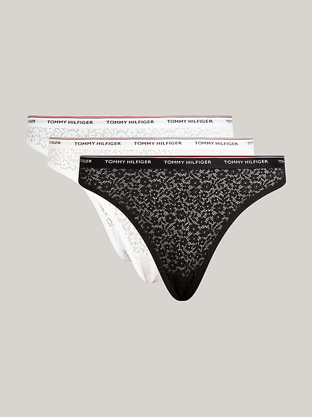 black 3-pack premium essential floral lace thongs for women tommy hilfiger