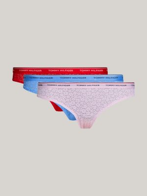 TOMMY HILFIGER WOMENS THONG SEXY UNDERWEAR PANTIES SET OF 3 GRAY NAVY RED XL