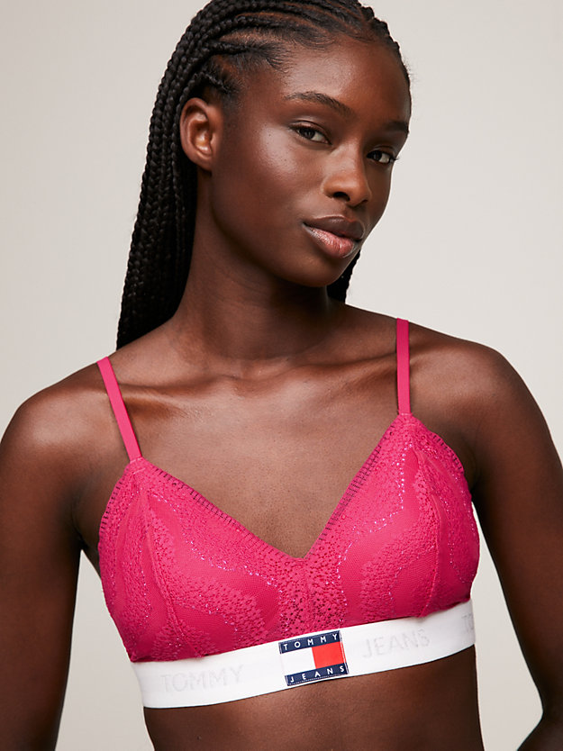 pink heritage lace padded push-up bralette for women tommy jeans