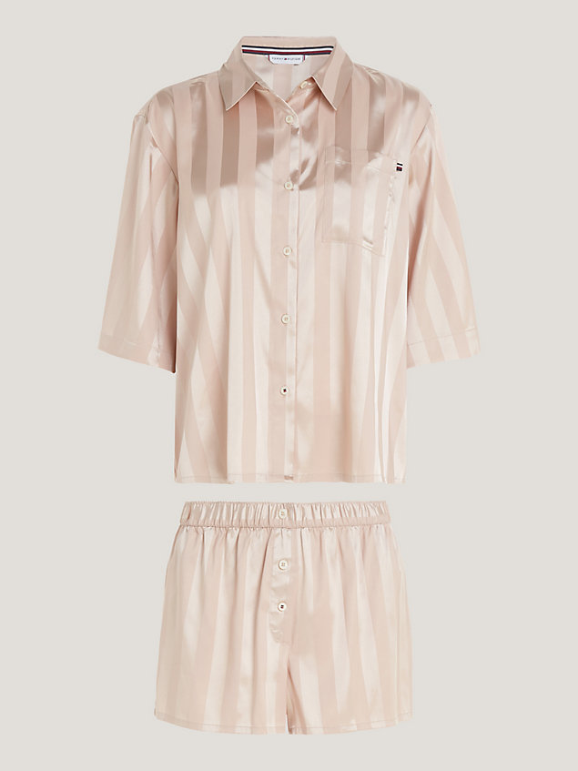 pink global stripe matte and shine short pyjama set for women tommy hilfiger
