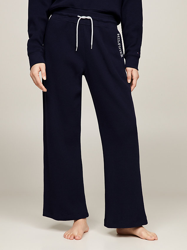 blue hilfiger monotype waffle texture lounge trousers for women tommy hilfiger