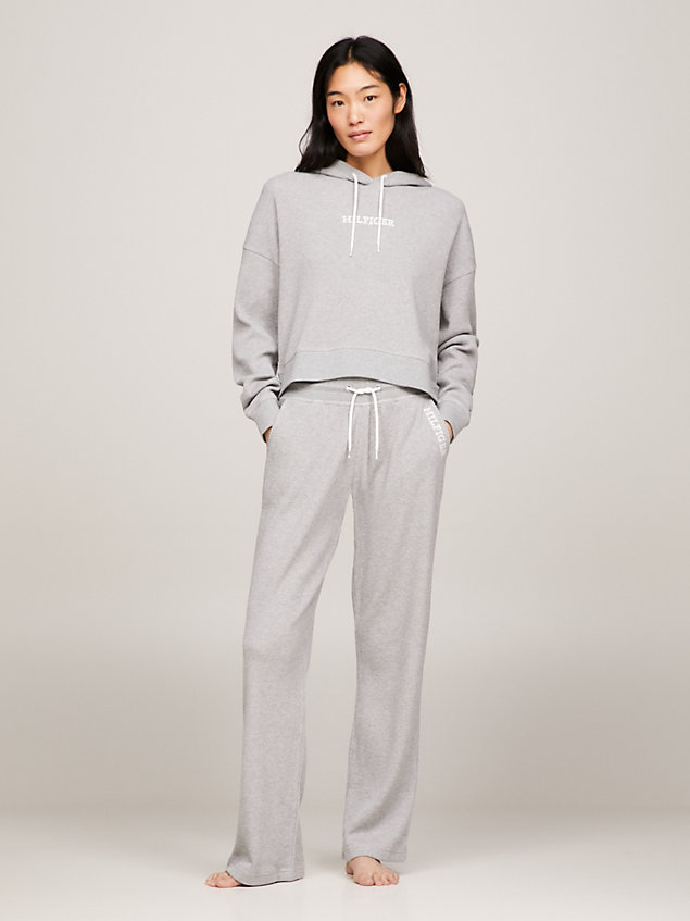 grey hilfiger monotype waffle texture lounge trousers for women tommy hilfiger