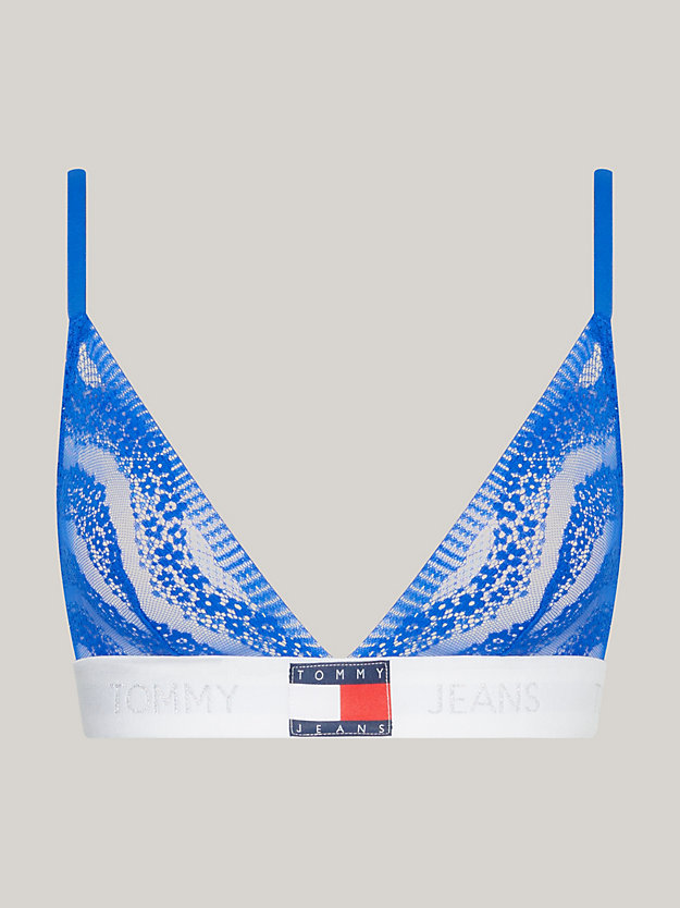 blue heritage floral lace unlined triangle bra for women tommy jeans