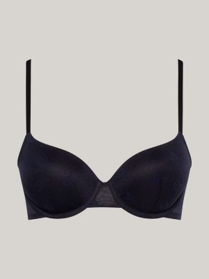 Tommy hilfiger Monogram Lace Plunge Padded Demi Bra Black