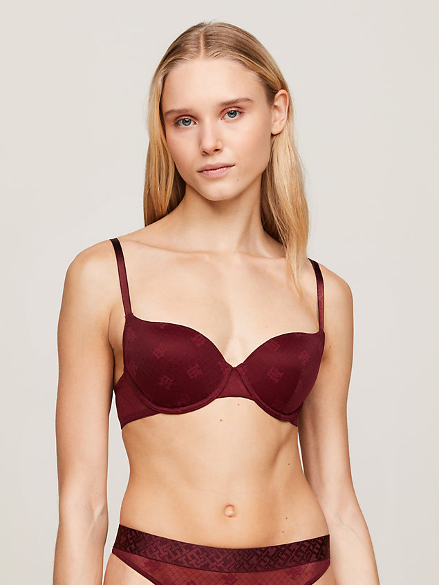 purple th monogram lace plunge padded demi bra for women tommy hilfiger