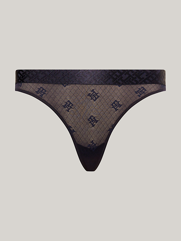 blue th monogram lace shiny waistband thong for women tommy hilfiger