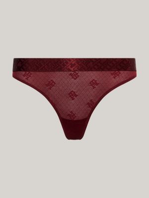 Monogram lace thong, burgundy, Tommy Hilfiger