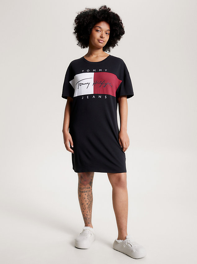 black heritage oversized nachthemd met logo voor dames - tommy jeans