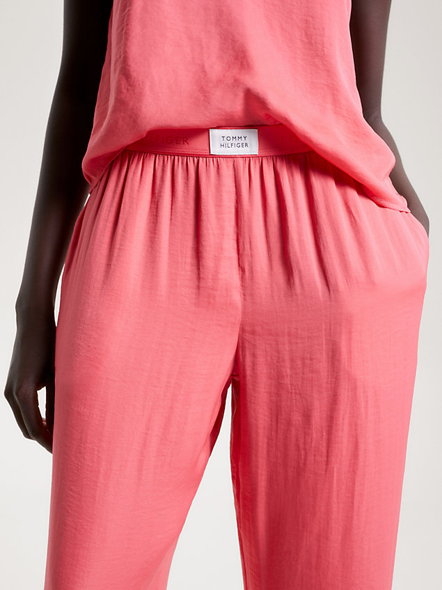 pink logo lace satin pyjama set for women tommy hilfiger