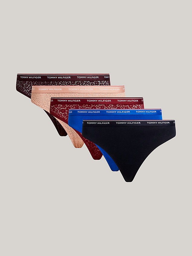 purple 5-pack premium essential repeat logo thongs for women tommy hilfiger
