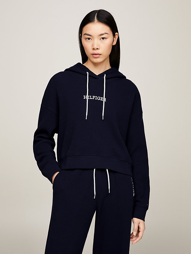 blue hilfiger monotype waffle lounge hoody for women tommy hilfiger