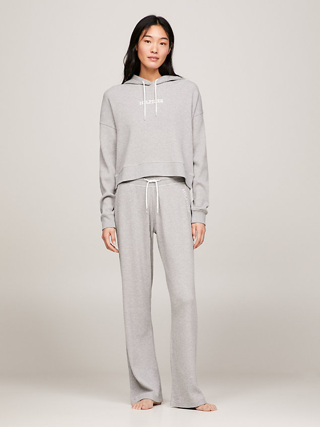 grey hilfiger monotype waffelstrick-lounge-hoodie für damen - tommy hilfiger
