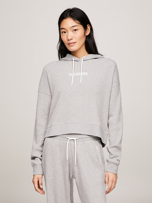 grey hilfiger monotype waffle lounge hoody for women tommy hilfiger