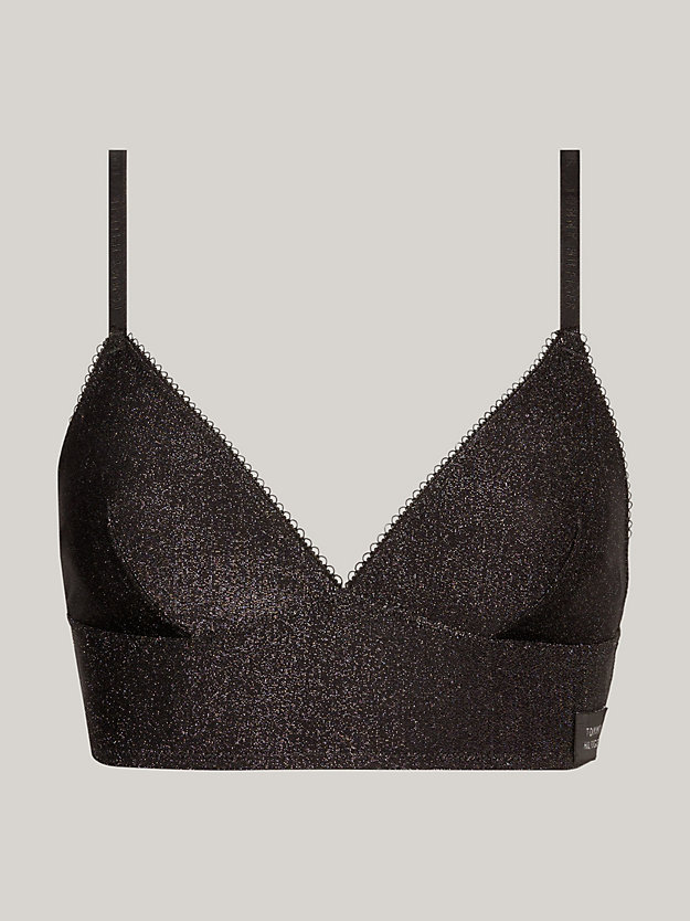 Logo Lace Sparkly Unlined Triangle Bra, Black