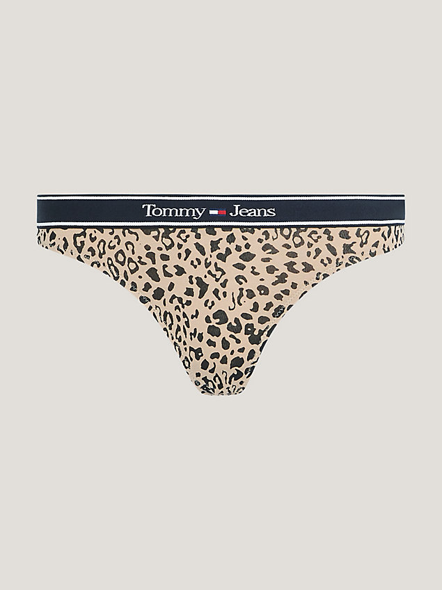 brown essential print logo waistband thong for women tommy jeans