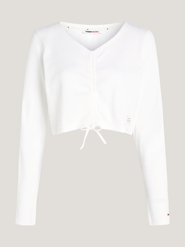 white essential waffle long sleeve lounge t-shirt for women tommy jeans