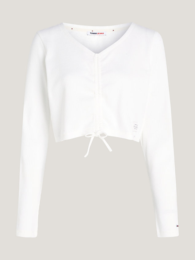 white essential waffle long sleeve lounge t-shirt for women tommy jeans
