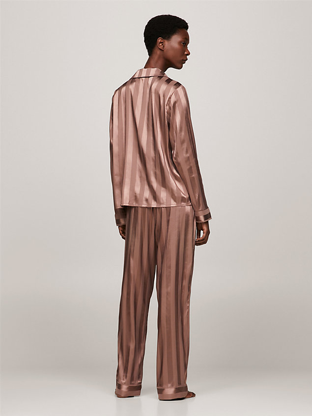 brown pyjama met lange mouwen en signature-streep voor dames - tommy hilfiger