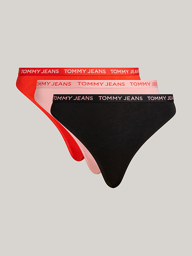 purple 3-pack essential logo high rise thong for women tommy jeans