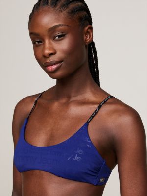 bralette bikini con stampa di loghi blu da donne tommy jeans