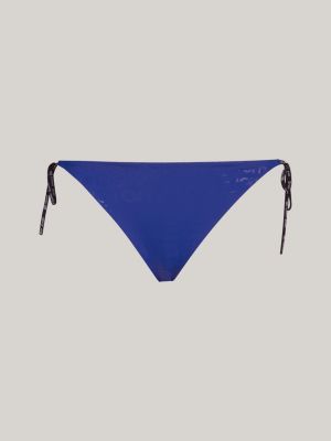 slip bikini con finitura metallizzata e lacci blu da donne tommy jeans