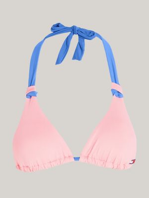 top bikini heritage a triangolo color block rosa da donne tommy jeans